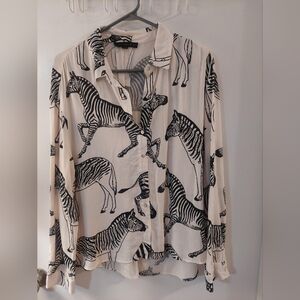 Jane and Delancey Zebra Print Button Down Shirt - Black and Cream